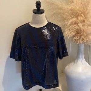 Diane Von Furstenberg Sequin animal Print Top Size 4 Tiger Giant New Navy NEW